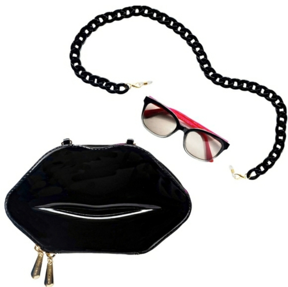 Betsey Johnson XOX Limited Edition Metal Frame Sunglass Chain Lip Carrying Case